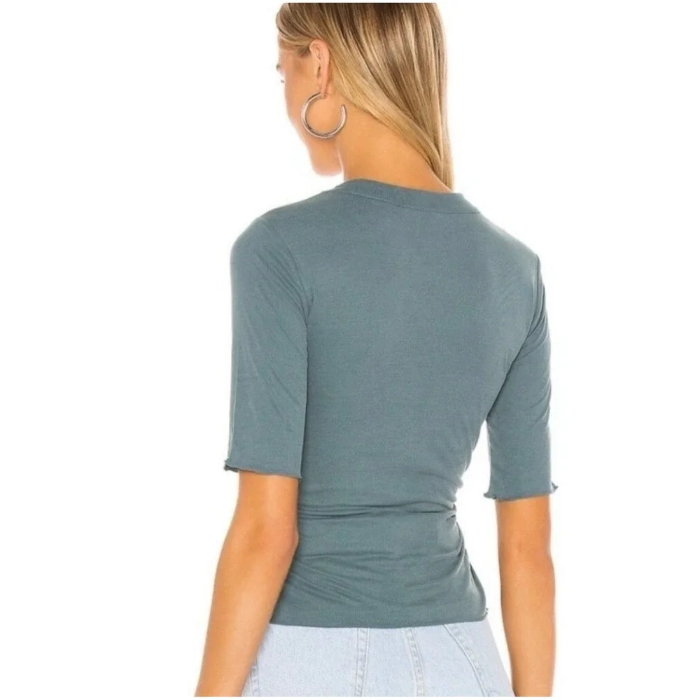 Intimately Free People Talk To Me Ruched Ribbed Top Teal Fitted‎ Shirt XS